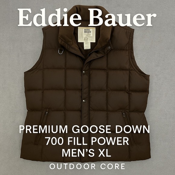 VTG Eddie Bauer Goose Down Vest Brown XL 700 Fill Power Puffer Early 2000s Jap - Picture 1 of 10